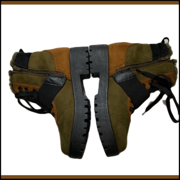 NWOT* ROUGE! OLIVE SUEDE FAUX FUR-LINED BOOTS Sz 37UK - Picture 3 of 11